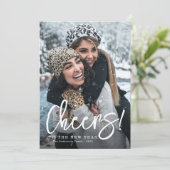 CHEERS | White script happy new year kaart (Staand voorkant)