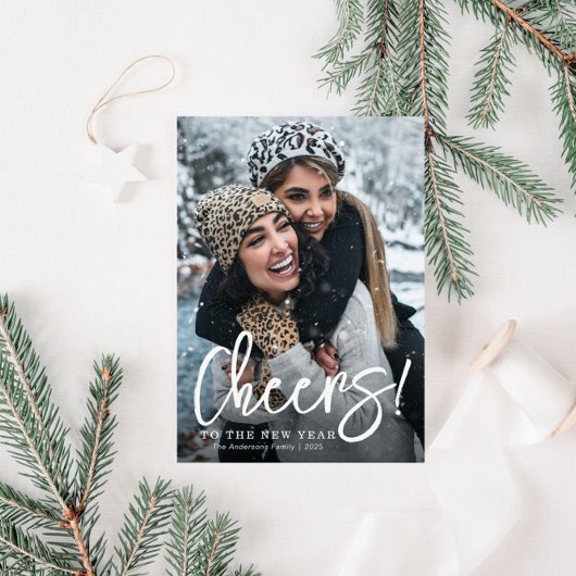 CHEERS | White script happy new year kaart