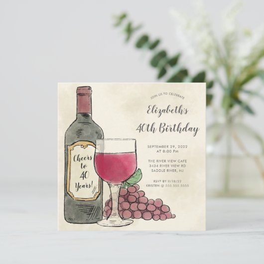 Cheers Wine Birthday-uitnodiging Kaart (Staand voorkant)