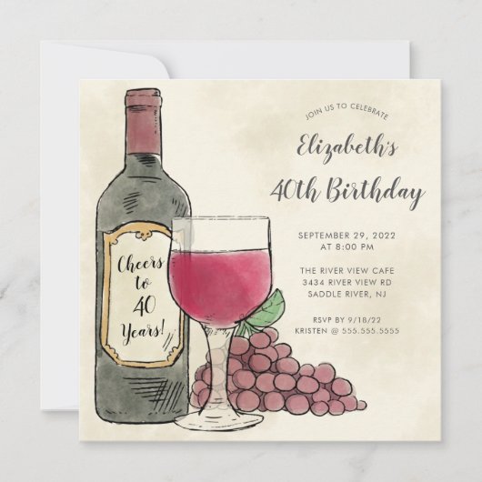 Cheers Wine Birthday-uitnodiging Kaart (Voorkant)
