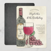 Cheers Wine Birthday-uitnodiging Kaart (Voorkant / Achterkant)