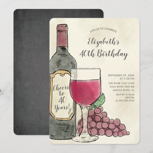 Cheers Wine Birthday-uitnodiging Kaart (Voorkant / Achterkant)