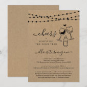Cheers Wine Funny First Birthday Party Invitation Kaart (Voorkant / Achterkant)