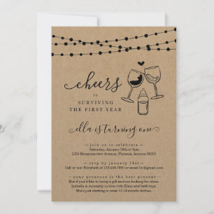 Cheers Wine Funny First Birthday Party Invitation Kaart