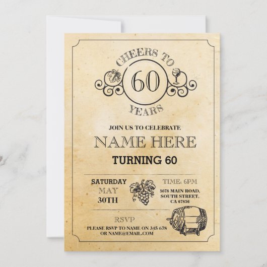 Cheers Wine Tasting Rustic Birthday Party Invite Kaart (Voorkant)
