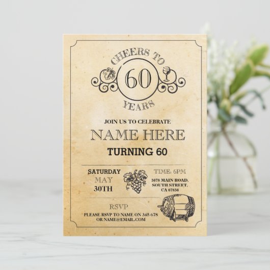 Cheers Wine Tasting Rustic Birthday Party Invite Kaart (Staand voorkant)