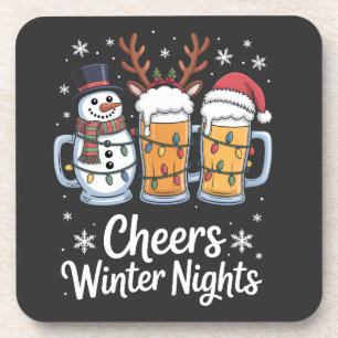 Cheers Winter Nachten Bieren Sneeuwman Bierliefheb Bier Onderzetter