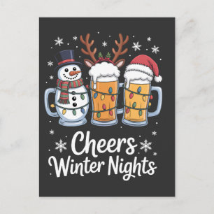 Cheers Winter Nachten Bieren Sneeuwman Bierliefheb Feestdagenkaart