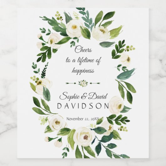Cheers Wit Groen Bloemen Krans Trouwen Wijn Etiket (Enkel label)