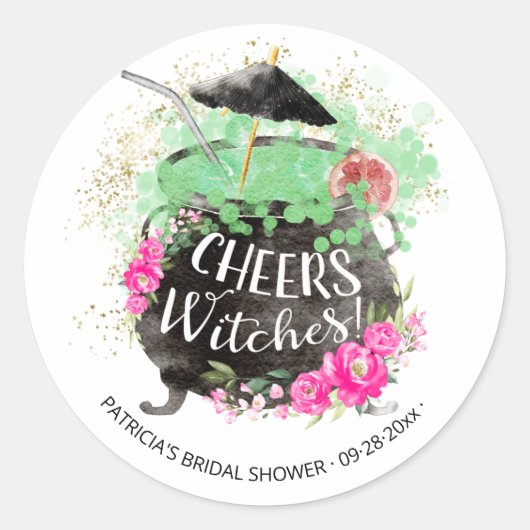 Cheers Witches Cocktail Halloween Vrijgezellenfees Ronde Sticker (Voorkant)