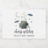Cheers, Witches | Halloween Baby Shower Sparkling Wijnetiket (Enkel label)