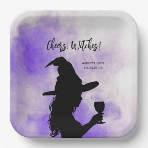 Cheers Witches, Halloween Witch Holding Wine Glass Papieren Bordje