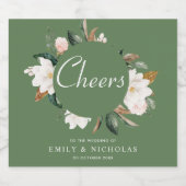 CHEERS | Witte Magnolia bloemenbruiloft Sparkling Wijnetiket (Enkel label)