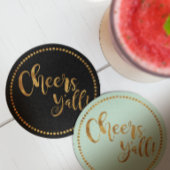Cheers Yall | Party Gold en Black | Bier en cockta Ronde Kartonnen Onderzetter