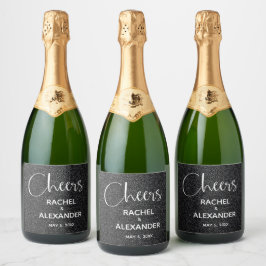 CHEERS Zwart Glitter Bruiloft Mousserende Wijn Eti Sparkling Wijnetiket