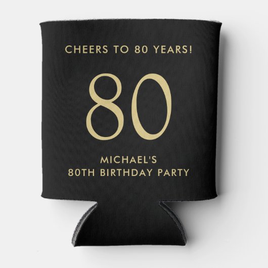 Cheers Zwart Goud 80ste Verjaardagsfeest Blikjeskoeler (Voorkant)