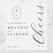 Cheers Zwart-wit gepersonaliseerd monogram Crest Wijn Etiket (Enkel label)