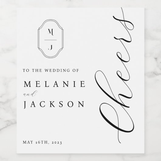 Cheers Zwart-wit gepersonaliseerd monogram Crest Wijn Etiket (Enkel label)