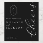 Cheers Zwart-wit gepersonaliseerd monogram Crest Wijn Etiket (Enkel label)