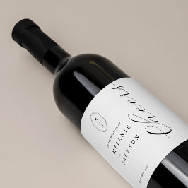 Cheers Zwart-wit gepersonaliseerd monogram Crest Wijn Etiket