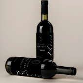 Cheers Zwart-wit gepersonaliseerd monogram Crest Wijn Etiket