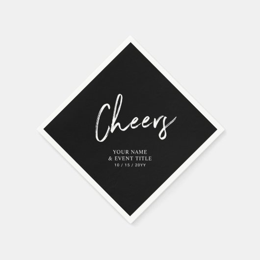 Cheers | Zwarte borstel belettering Custom Party s Servet (Hoek)