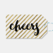 Cheers | Zwarte en Faux Gold Stripe Cadeaulabel (Voorkant (Horizontaal))