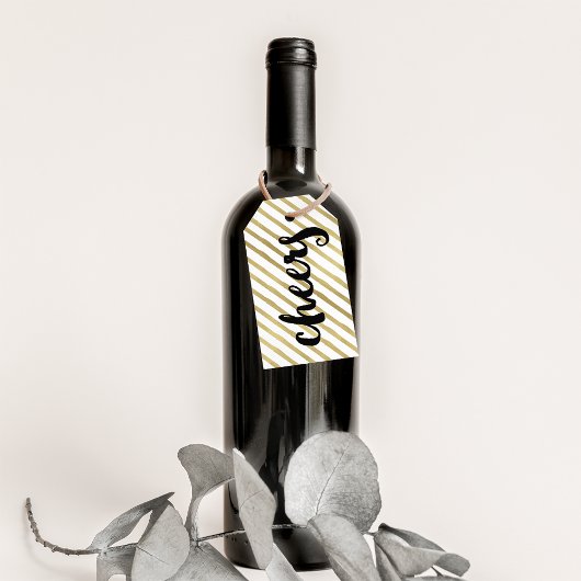 Cheers | Zwarte en Faux Gold Stripe Cadeaulabel