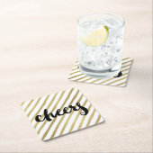 Cheers | Zwarte en Faux Gold Stripe Kartonnen Onderzetters (Insitu)