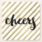 Cheers | Zwarte en Faux Gold Stripe Kartonnen Onderzetters (Voorkant)