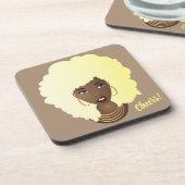 Cheers! zwarte vrouw blond afro, geïrriteerd bier onderzetter (Linkerzijde)