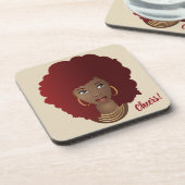 Cheers! Zwarte vrouw, rode afro, natuurlijk haar Bier Onderzetter (Linkerzijde)