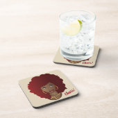 Cheers! Zwarte vrouw, rode afro, natuurlijk haar Bier Onderzetter (Rechterzijde)