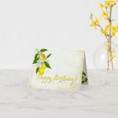 Cheery Birthday Waterverf Lemons and Flowers Kaart (Gele Bloem)