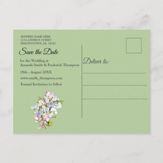 Cheery Blossom Spring Save the Dates Aankondigingskaart (Achterkant)