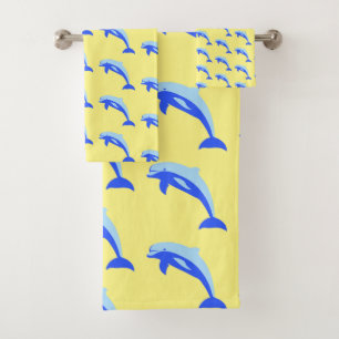 Cheery Blue Jumping Dolfijn Ocean Cartoon Bad Handdoek