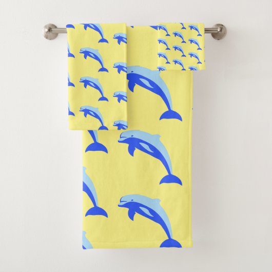Cheery Blue Jumping Dolfijn Ocean Cartoon Bad Handdoek (Insitu)