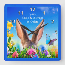 Cheery Bunny, Daffodils persoonlijke paasklok Vierkante Klok