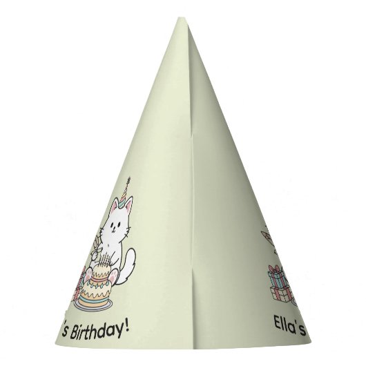 Cheery Cat Birthday Cake Customizable Design Feesthoedjes (Achterkant)