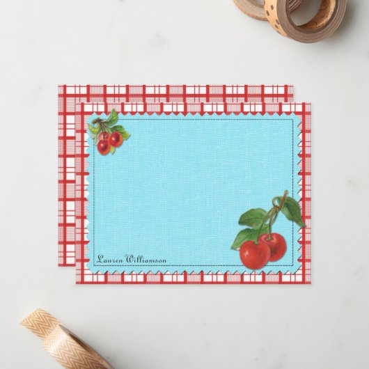 Cheery Cherry - Aangepaste platte notitiekaarten Notitiekaartje (Voorkant / Achterkant in situ)