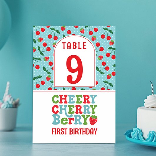 Cheery Cherry Berry Eerste Verjaardag Tafelnummer
