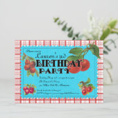 Cheery Cherry Birthday Party Invitation Kaart (Staand voorkant)