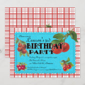 Cheery Cherry Birthday Party Invitation Kaart (Voorkant / Achterkant)