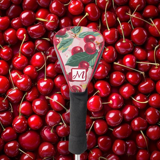 Cheery Cherry Retro Pink Monogrammed  Golfheadcover