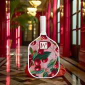 Cheery Cherry Retro Roze Monogrammed Pickleball Paddle