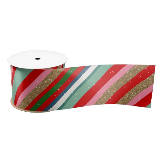 Cheery Christmas Wishes Stripes  Satijnen Lint (Spoel)