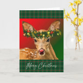 Cheery Fawn Plaid Christmas Kaart (Gele Bloem)