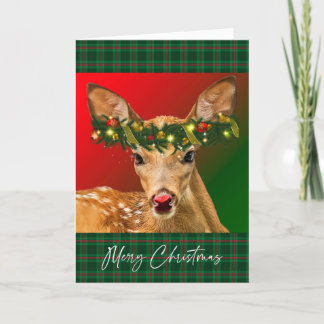 Cheery Fawn Plaid Christmas Kaart