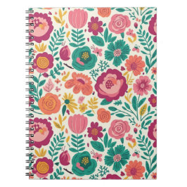Cheery Folk Art Garden - Vibrant Pink & Teal Notitieboek