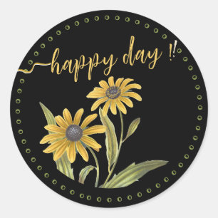 Cheery Happy Day met Gele Daisies Motivatie Ronde Sticker